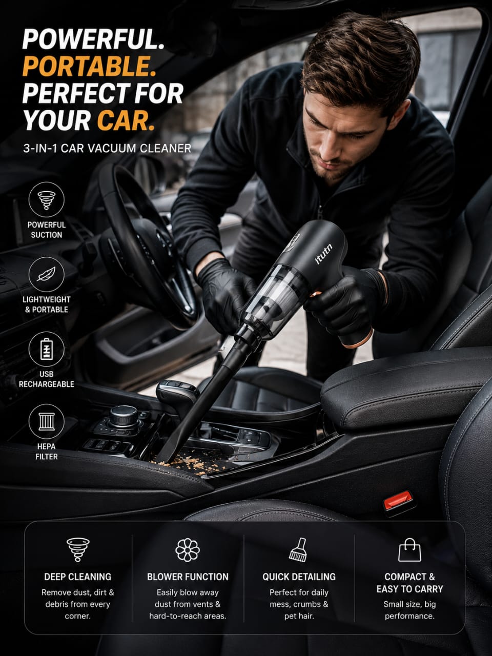 UrbnKart 3-in-1 Portable Vacuum Cleaner